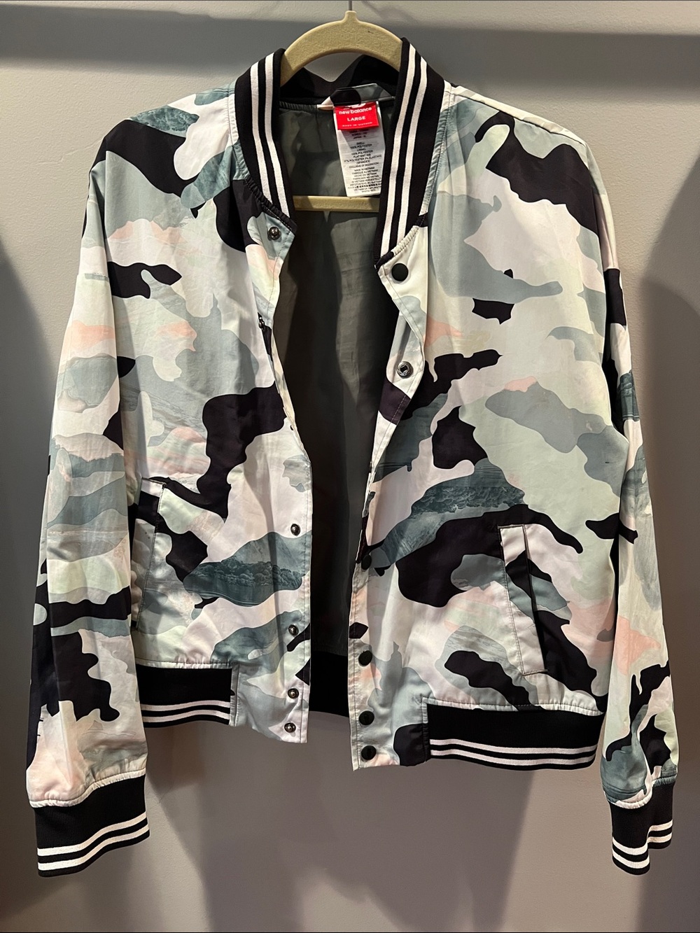 New Balance Kids Camo Bomber Jacket - Mint, Black & Pale Pink